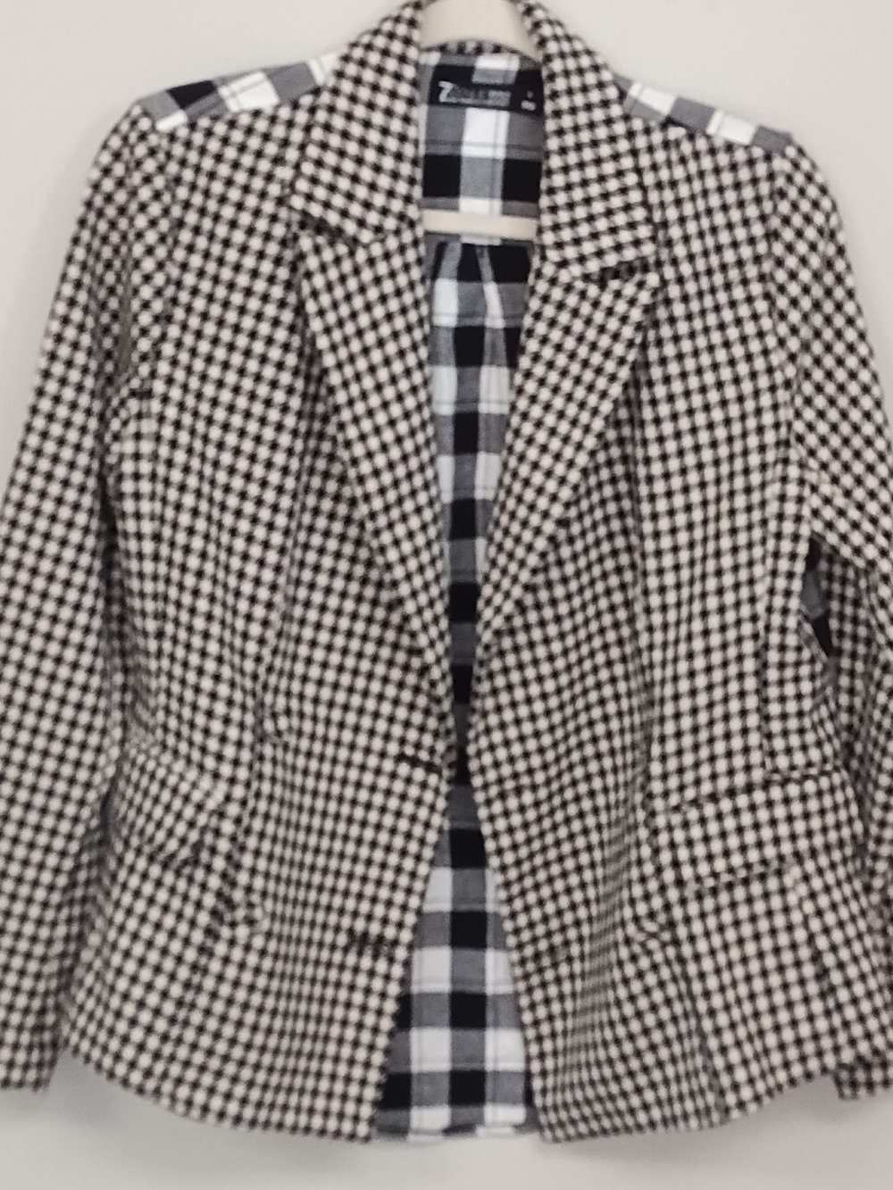 7th Avenue Houndstooth Plaid Tailored Black White Suit Jacket Women's Small